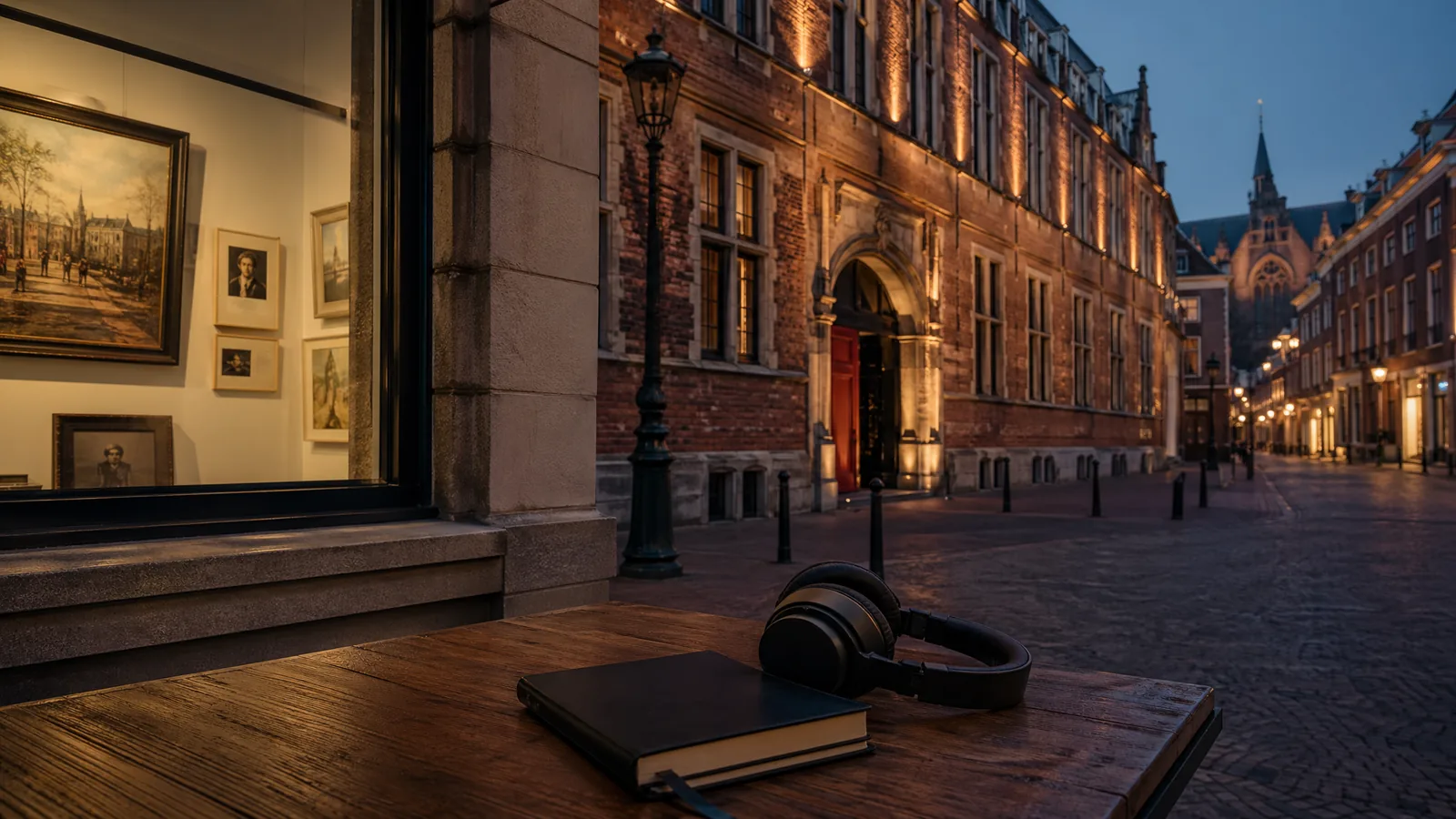 Haarlemse avondscene met notitieboek en culturele details