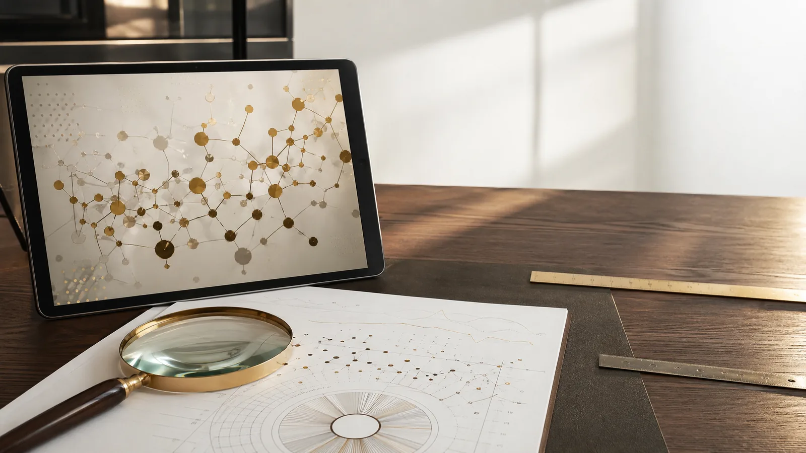 Laboratoriumrapport met abstracte meetgegevens op bureau