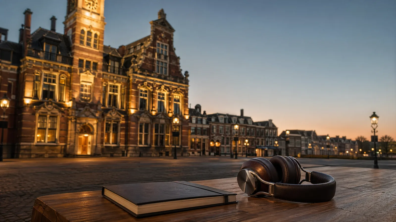 Haarlemse avondscene met notitieboek en culturele details
