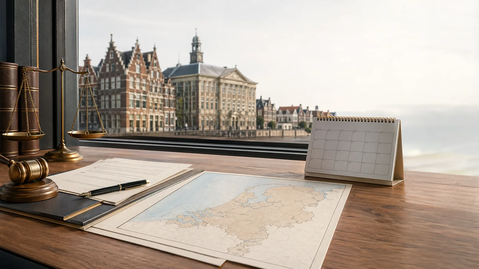 Nederlandse beleidsdocumenten met kaart en kalender op bureau
