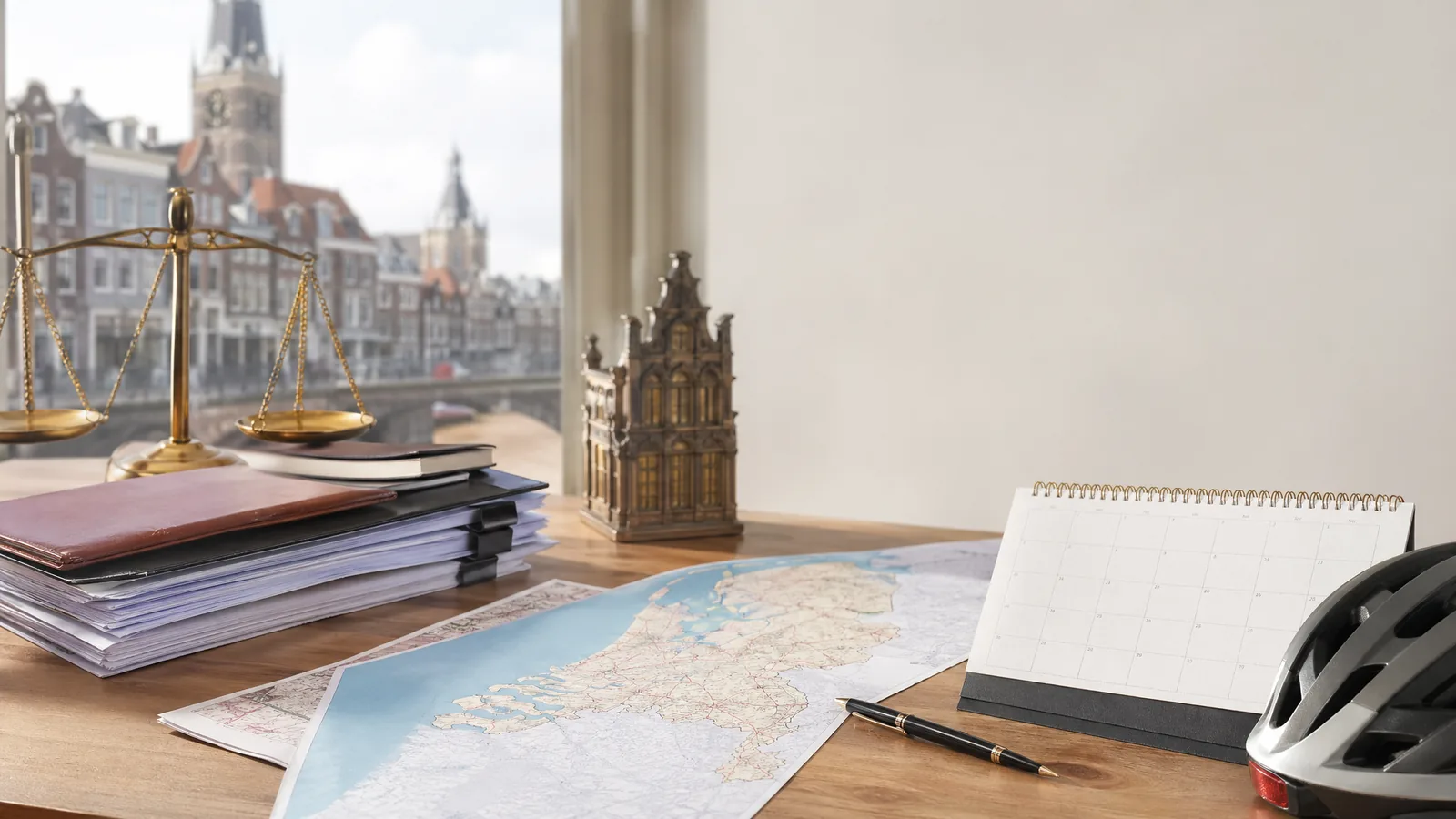 Nederlandse beleidsdocumenten met kaart en kalender op bureau