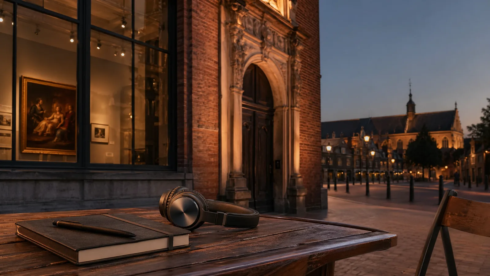 Haarlemse avondscene met notitieboek en culturele details