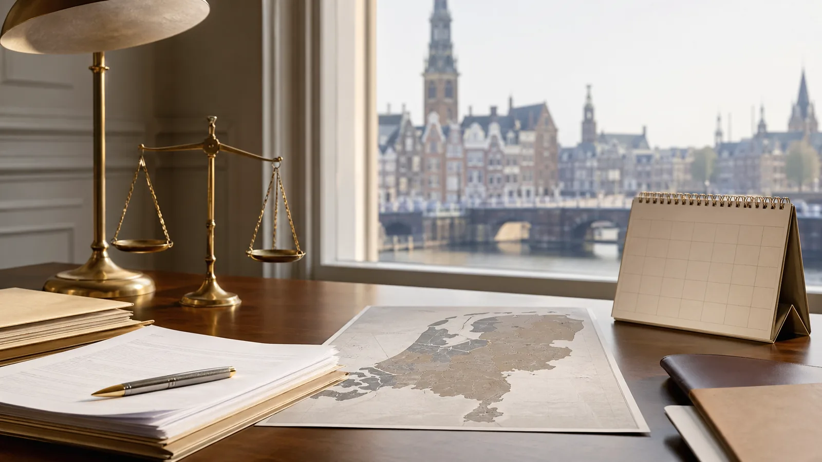 Nederlandse beleidsdocumenten met kaart en kalender op bureau