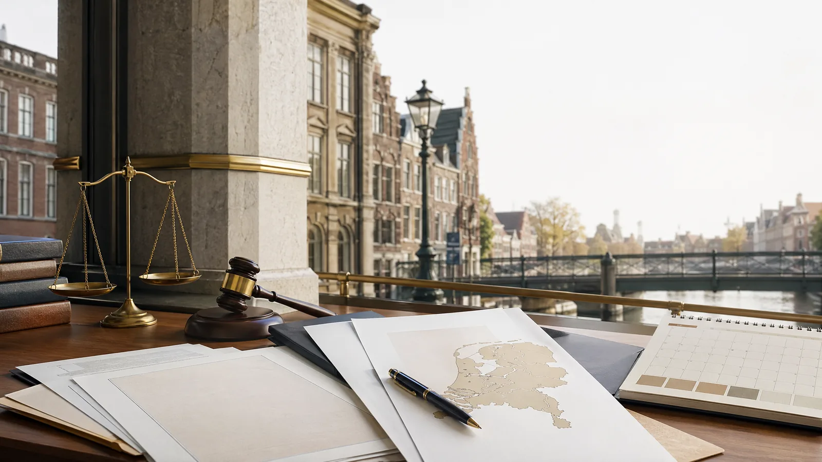 Nederlandse beleidsdocumenten met kaart en kalender op bureau