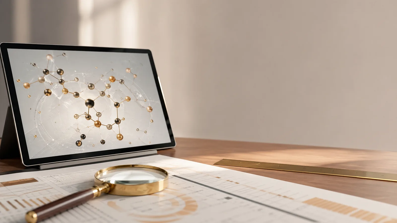 Laboratoriumrapport met abstracte meetgegevens op bureau
