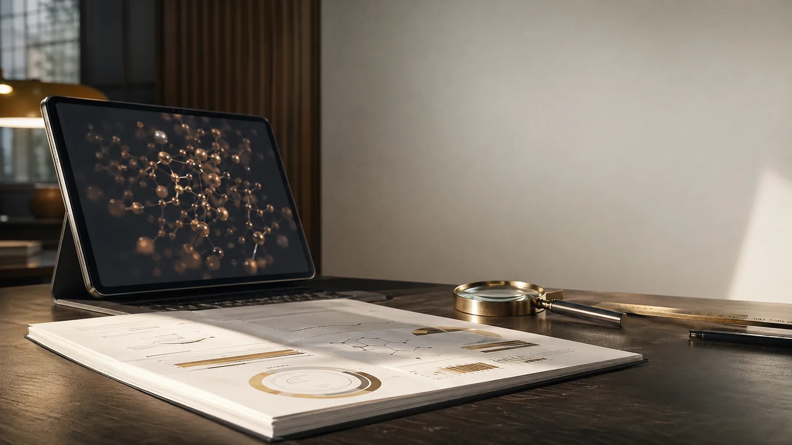 Laboratoriumrapport met abstracte meetgegevens op bureau