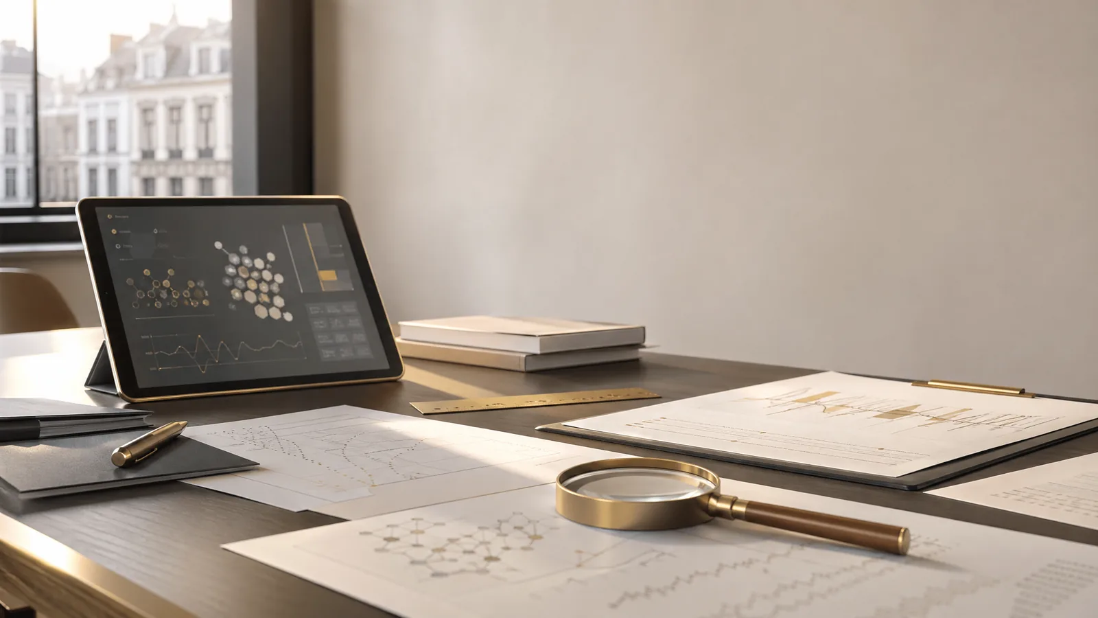 Laboratoriumrapport met abstracte meetgegevens op bureau